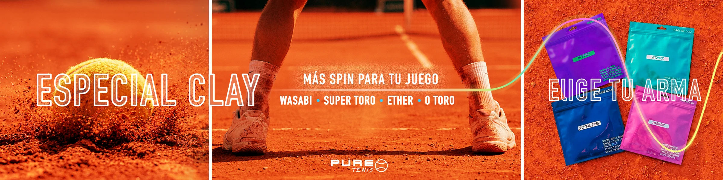 Cuerdas de tenis Toroline Wasabi, Super Toro, Ether y O Toro para canchas de arcilla.