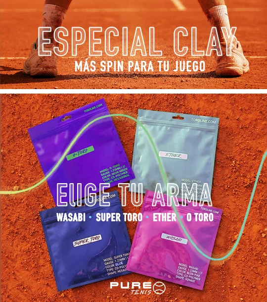 Cuerdas de tenis Toroline Wasabi, Super Toro, Ether y O Toro para canchas de arcilla.